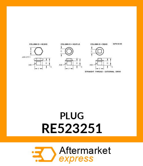 FITTING PLUG, PLUG WITH SEAL TIER 3 RE523251