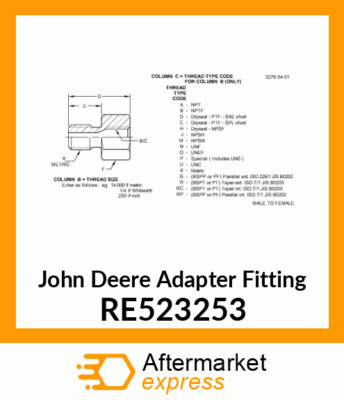 ADAPTER FITTING, AND SEAL, OIL PAN RE523253