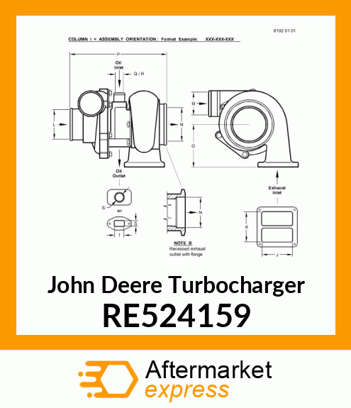 TURBOCHARGER, LOW MOUNT RE524159