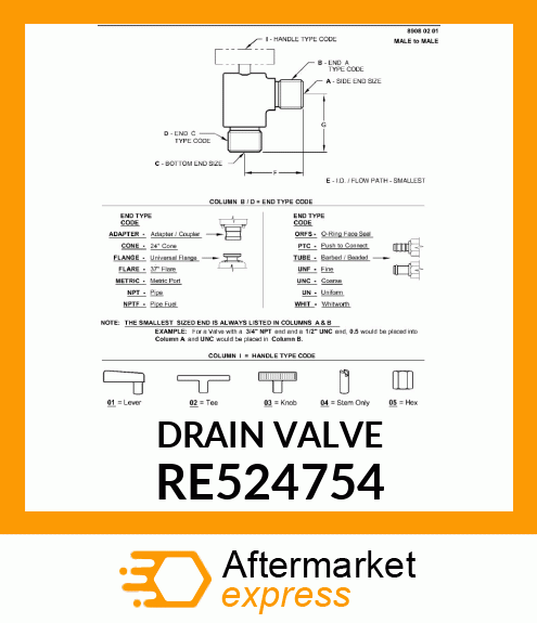 DRAIN VALVE, WITH 15.88 OUTLET RE524754