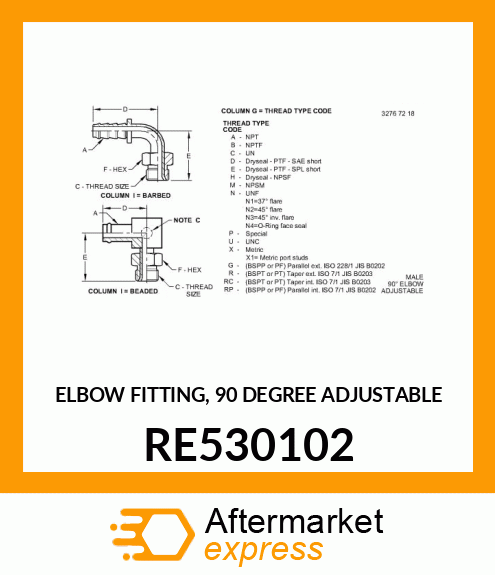 ELBOW FITTING, 90 DEGREE ADJUSTABLE RE530102