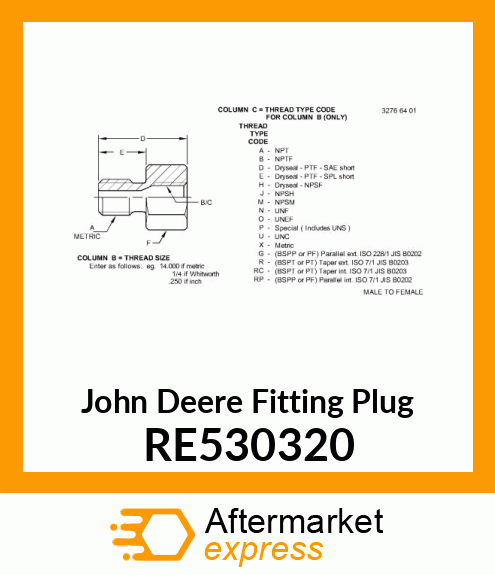 FITTING PLUG RE530320