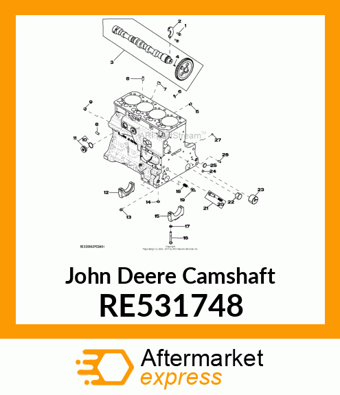 CAMSHAFT, W/ KEY AND GEAR RE531748