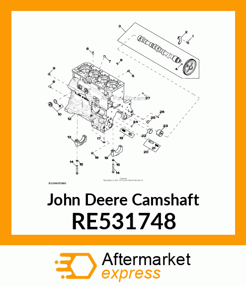 CAMSHAFT, W/ KEY AND GEAR RE531748