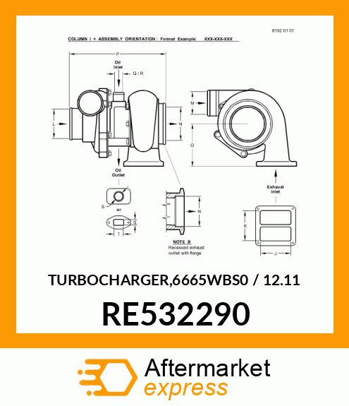 TURBOCHARGER,6665WBS0 / 12.11 RE532290