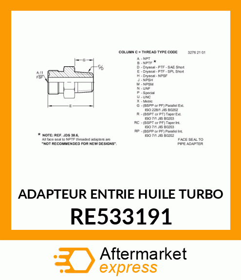 ADAPTEUR ENTRIE HUILE TURBO RE533191