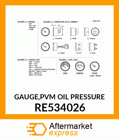 GAUGE,PVM OIL PRESSURE RE534026