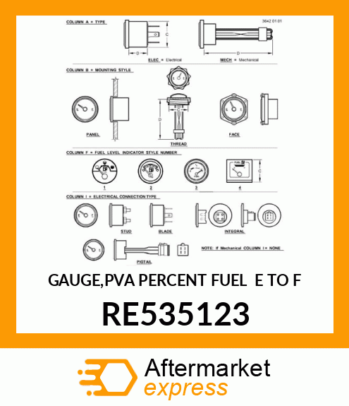 GAUGE,PVA PERCENT FUEL E TO F RE535123