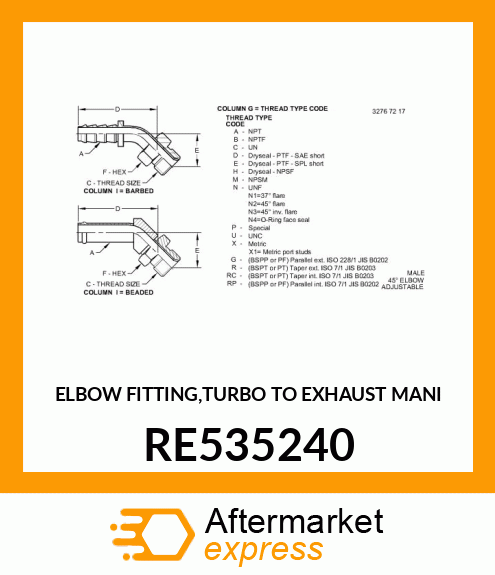 ELBOW FITTING,TURBO TO EXHAUST MANI RE535240