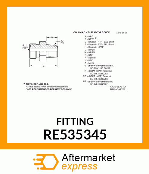 FITTING,3/4" ORFS X 3/4" NTPF (OIL) RE535345