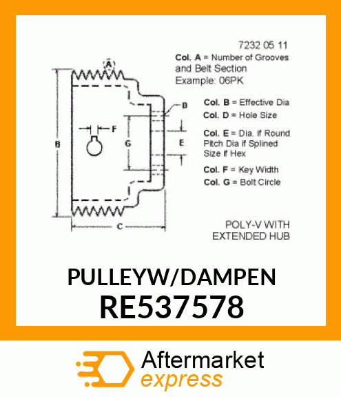 PULLEY WITH DAMPENER, 188 DIA PULLE RE537578