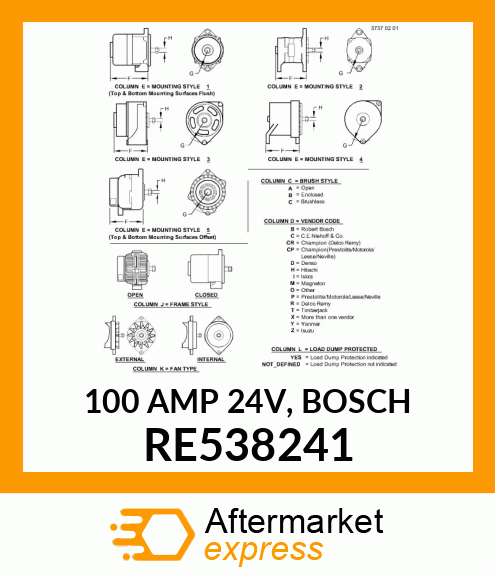 100 AMP 24V, BOSCH RE538241