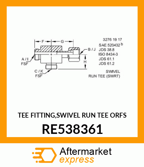 TEE FITTING,SWIVEL RUN TEE ORFS RE538361