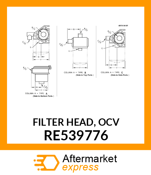 FILTER HEAD, OCV RE539776