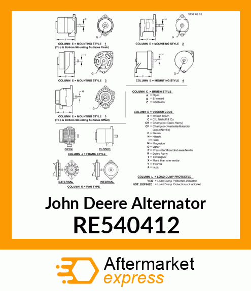 ALTERNATOR, 14V RE540412