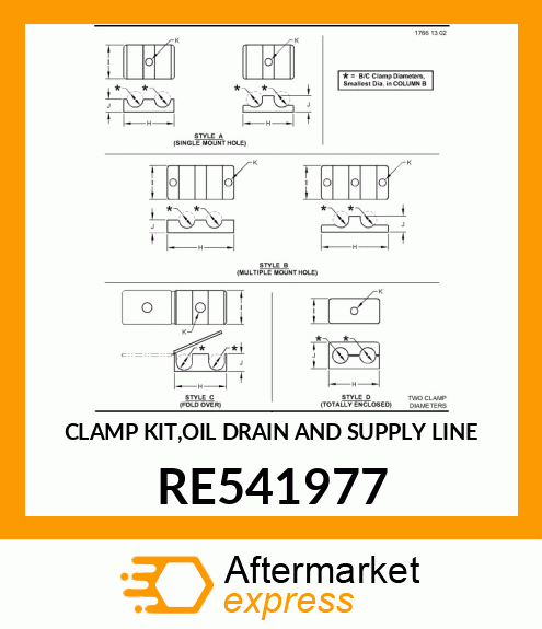 CLAMP KIT,OIL DRAIN AND SUPPLY LINE RE541977