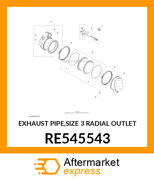 EXHAUST PIPE,SIZE 3 (RADIAL OUTLET) RE545543