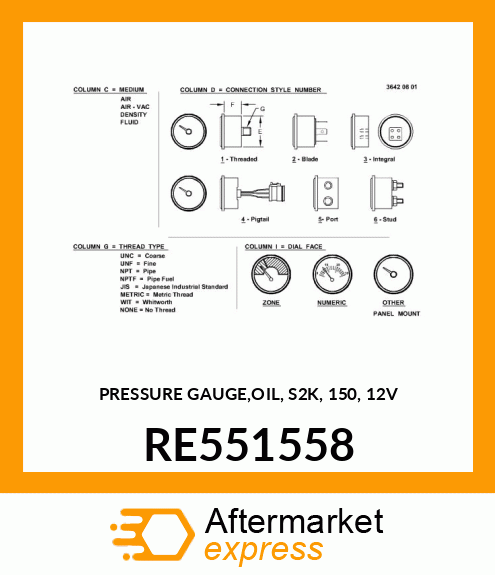 PRESSURE GAUGE,OIL, S2K, 150, 12V RE551558