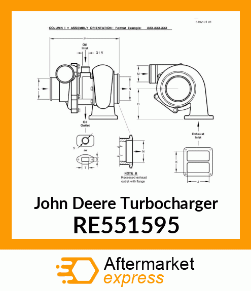 TURBOCHARGER,CZ TURBO, 90 DEGREE CO RE551595