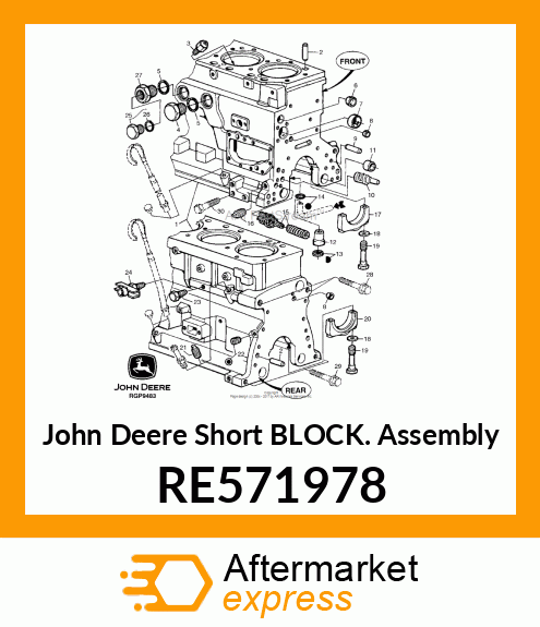 SHORT BLOCK ASSEMBLY, 4 CYL GRAY IR RE571978