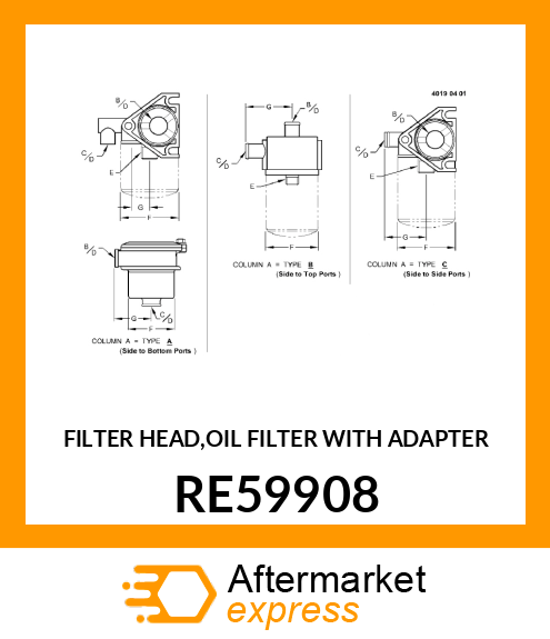 FILTER HEAD,OIL FILTER WITH ADAPTER RE59908