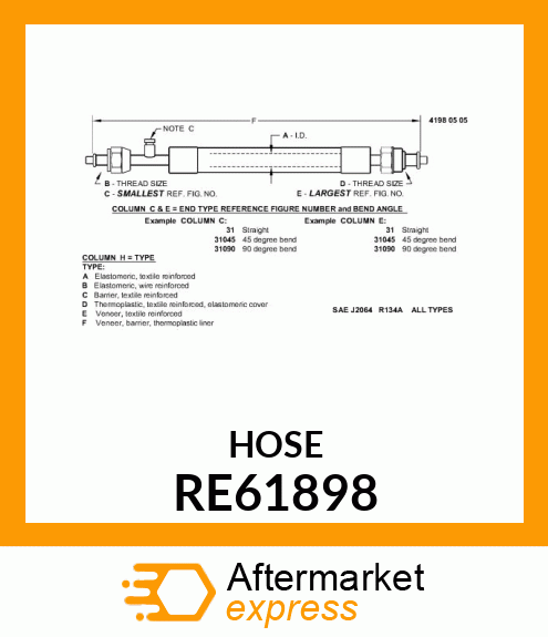 REFRIGERANT HOSE, LINE, FLEXIBLE RE61898