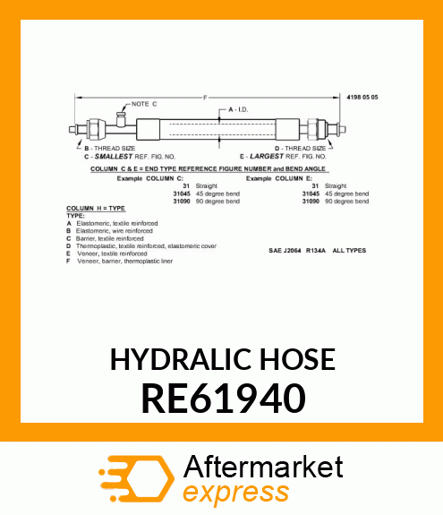 REFRIGERANT HOSE, LINE,FLEXIBLE RE61940