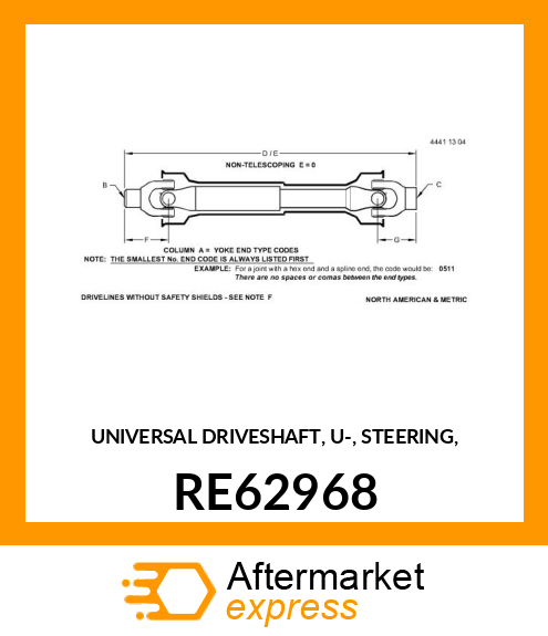 UNIVERSAL DRIVESHAFT, U RE62968