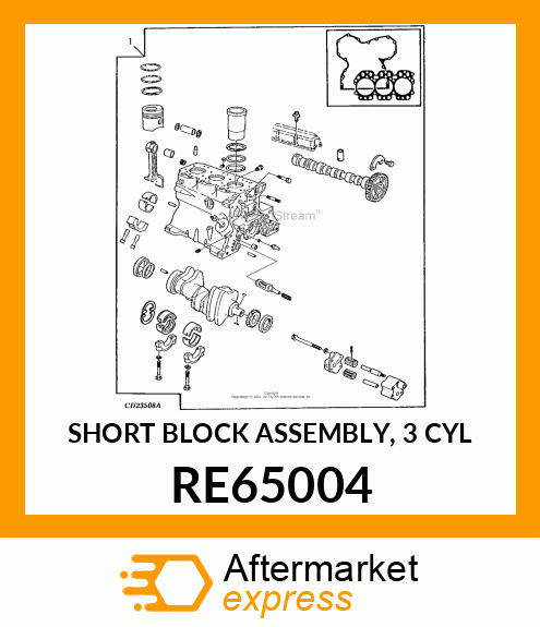 SHORT BLOCK ASSEMBLY, 3 CYL RE65004