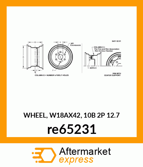 WHEEL, W18AX42, 10B 2P 12.7 re65231