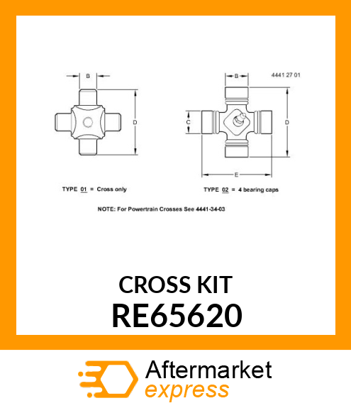 CROSS AND BEARING ASSEMBLY, SPIDER RE65620