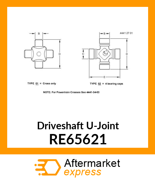 CROSS AND BEARING ASSEMBLY, SPIDER RE65621