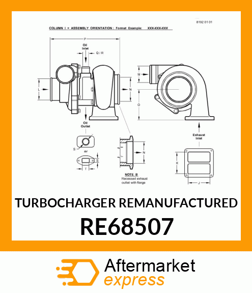 TURBOCHARGER REMAN, REMANUFACTURED RE68507