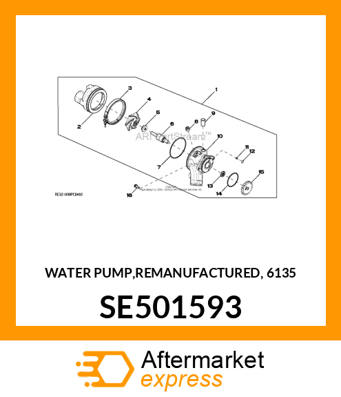 WATER PUMP,REMANUFACTURED, 6135 SE501593