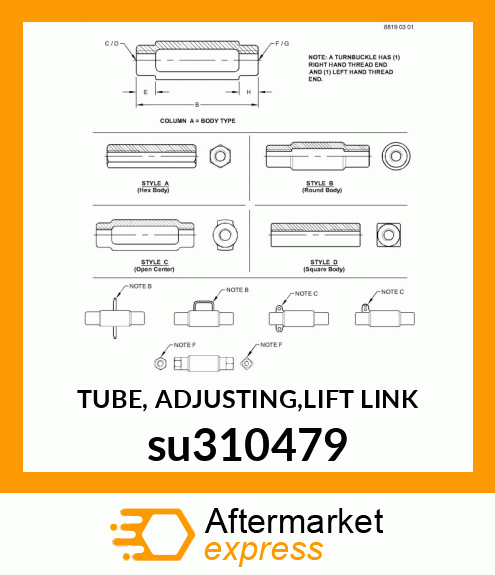 TUBE, ADJUSTING,LIFT LINK su310479