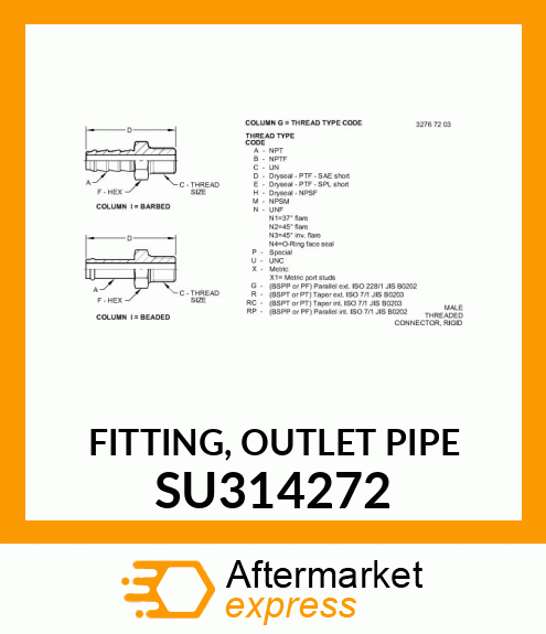 FITTING, OUTLET PIPE SU314272