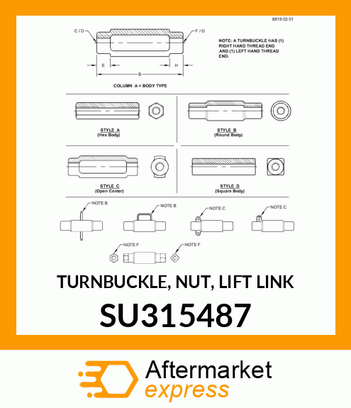 TURNBUCKLE, NUT, LIFT LINK SU315487