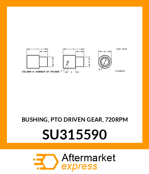 BUSHING, PTO DRIVEN GEAR, 720RPM SU315590