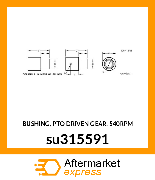 BUSHING, PTO DRIVEN GEAR, 540RPM su315591