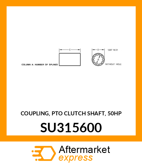 COUPLING, PTO CLUTCH SHAFT, 50HP SU315600