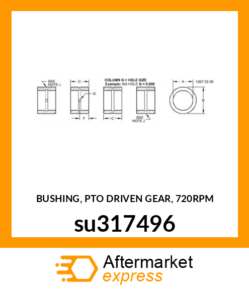 BUSHING, PTO DRIVEN GEAR, 720RPM su317496