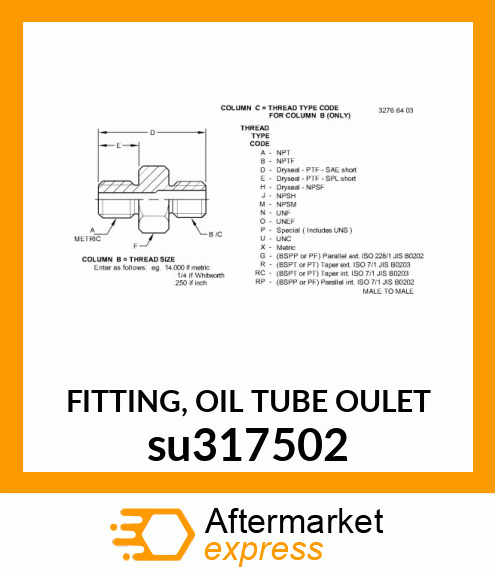 FITTING, OIL TUBE OULET su317502