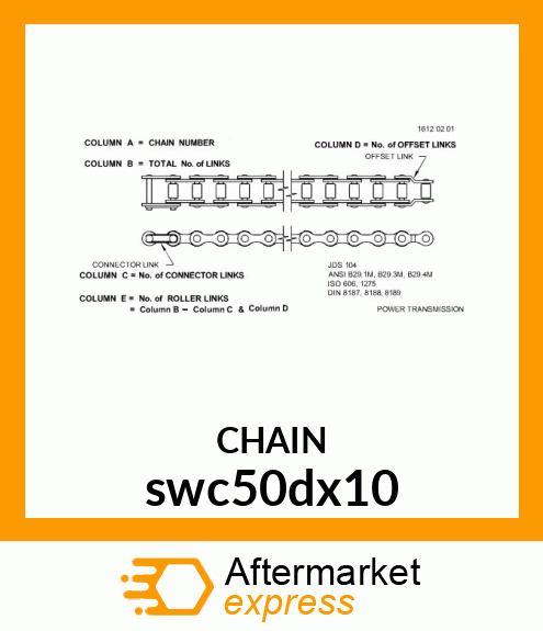 50 DOUBLE ROLLER CHAIN 10 FT swc50dx10