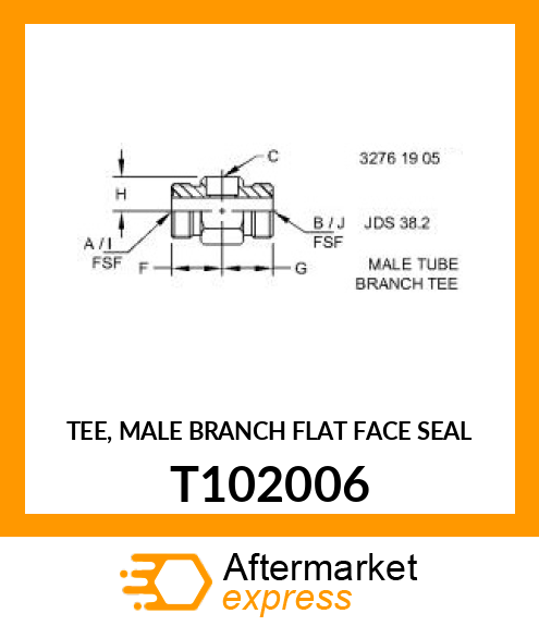 TEE, MALE BRANCH FLAT FACE SEAL T102006