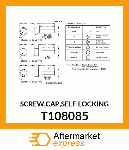 SCREW,CAP,SELF LOCKING T108085