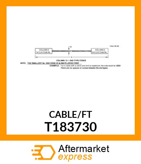 CABLE, 3/8 COATED CABLE 12FT LENGT T183730