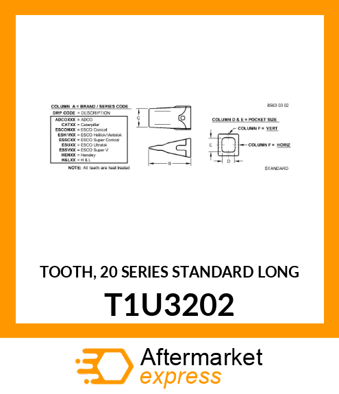 TOOTH, 20 SERIES STANDARD LONG T1U3202