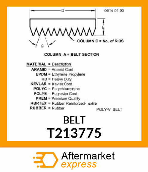 BELT, 14 RIB ARAMID DAYCO 1320MM LE T213775