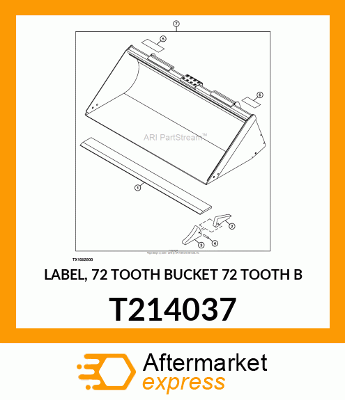 LABEL, 72 TOOTH BUCKET 72 TOOTH B T214037