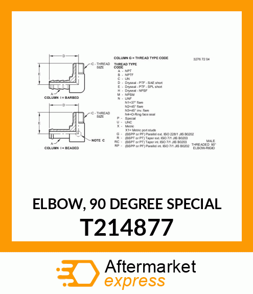 ELBOW, 90 DEGREE SPECIAL T214877